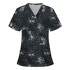 Women's T Shirts Camouflage Print Women Uniform Serpentine Working Short Sleeve Scrubs Uniforme Enfermera Mujer V-neck Carer Tops