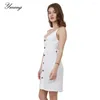 Robes décontractées YMING Bouton d'été Blanc Femmes Chemise Robe Dos Nu Fête Mode Plage Robe Robe De Fiesta Noche