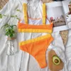 Kvinnors badkläder bikini hög midja badkläder sexig thong bikini set patch arbete kvinnor brasilianska badkläder 2024 Ny Biquini badkläder J240330