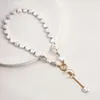 Kedjor kpop imitation pearl pärlstav pendell halsband mån metall länk skarvning choker för kvinnliga damer smycken bröllop