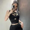 Goth Club Mesh Sexy Summer Corsets Zestaw spódnicy Kobiety bez rękawów Black Crop Bra Top Bandage Majy Zestawki Zestawy 4PCS240401