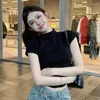 女性用Tシャツネプロー韓国のシンプルなハーフハイカラーTシャツy2kスリムフィット不規則なブルサムジャー夏の半袖ニットトップ女性