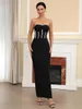 Casual Dresses Ailigou 2024 Summer Women's Black Diamond Crystal Strapless Tight Long Bandage Dress Elegant Celebrity Party Evening