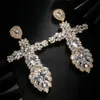 Exaggerated Rhinestone Large Cross Pendant Drop Earrings Dinner Jewelry for Women Crystal Geometric Charm Dangle Gift 240401