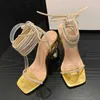 Scarpe eleganti Sandali sexy con cinturino incrociato alla caviglia in cristallo argento Donna Eleganti scarpe da banchetto nuziale Moda punta aperta con tacco traforato H240401