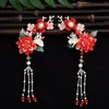 Fermagli per capelli Barrettes 2 pezzi Accessori Hanfu cinesi Fata Fiore rosso Forcine Abito vintage Copricapo Nappe lunghe Clip Noiva Gioielli D Otp2H