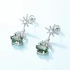 Boucles d'oreilles soleil lune Tonghui mousse verte S925 argent incrusté d'agate d'herbe d'eau mode européenne et américaine