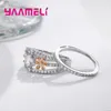 Anelli a grappolo Fashionale in argento sterling 925 con 2 graziosi fiori gialli trasparenti in cristallo di zircone cubico per le donne Dito da donna