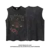 High Street Hiphop Tank Top gewaschen ärmelloses T-Shirt Herren Weste Gothic Punk Print Hip-Hop Outdoor lose Sportweste 240314