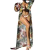 Maillots de bain pour femmes Bikini Set Trendy Feuille Imprimer avec manches longues Cover Up Taille haute Maillot de bain pour femmes Trois pièces Beachwear