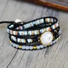 Charm Bracelets Natural Stone Bracelet Gemstone Beads Agate Leather 5X Wrapped For Women Men Birthday Gift