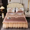 3pcs Set King Queen Size Floral Romantic Printed Bed Skirt with 2pcs Pillowcase Summer Cool Bedspread Anti-slip Bed Cover 240314