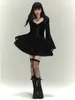 Sukienki zwyczajne Goth Długie rękaw wysokim talia 2024 Vintage punk styl Style Bandage sukienki kobiety Flare Party Alt Strój