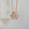 Designer High Version Van Three Leaf Flower Necklace Womens Small Grass Pendant Plated with 18K Gold Diamond Full of