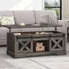 YITAHOME Farmhouse Coffee Table with Sliding Groove Barn Door, Rustic Center Table for Living Room, Dark Rustic Coffee Table with Storage - Perfect Living Room Addition