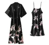 Sexy Pyjamas Sexy Nightwear Gown Set Women 2PC Pyjama V-Neck Pajamas Silky Sleepwear Spring Lady Sleep Suit Robe Wear Home Negligee Homewear 240330