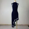 基本的なカジュアルドレスModphy 2023非対称の波状裾の丸い襟皮肉タイ染色印刷ピンクニットノースリーブの女性編みvedhi4a