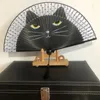 Estatuetas decorativas grande ventilador dobrável pano de náilon portátil chinês preto decoração dobra mão para par