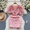 Party Dresses Clothland Women Sweet Pink Flower Dress V Neck Short Sleeve A Line Cute Female Stylish Mini Vestido Mujer QD348