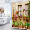 Duschvorhänge Blumen Wand Fenster Landschaft Vorhang Badezimmer Set Straße Architektur Europa Garten Landschaft Dekoration Bad