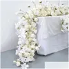 Fleurs décoratives couronnes luxueuse mariage blanc rose orc fleuriste arrangement coureur de coureur de banquet événement décor de décoration de table de balle de fête dro dro dhsoc