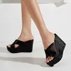 Scarpe eleganti Scava fuori Mesh traspirante Pantofole con zeppa da donna Sandali con plateau Nero Tacchi alti Party Fashion Scarpe aperte con diapositive H240401J3TD