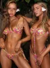 Kadın Mayo Çiçek Baskı Bikini Seksi Mayo Kadınları 2024 Omuz Kayışı Mayo Boncuk Sınır Mayo Thang Bikini Seti Yaz Plajı Giyim J240330