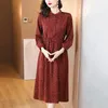 Casual Dresses Women Wine Elegant Real Silk Dress O-Neck Chic Party A-LINE Folds Summer For Office Big Swing Vestido