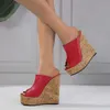 Dress Shoes 2024 New Sexy Super 15CM High Heels Platform Wedges Slippers For Women Red Leather Peep Toe Summer Sandals Female Shoes H240401F5M6