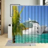 Dusch gardiner semester maritim ångfartyg gardin sandiga stranden stora havs solljus hem dekorativ tyg badrum med krok tvättbar tyg
