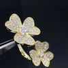 Designer Charm Van High End 18K Gold Lucky Grass Petals Full Of Diamond Clover Collar Chain Pendant Ring