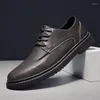 Casual Shoes Fashion Men Leather Oxfords Handmade Black Comfortable Flats Formal Dress Lace-Up Sneakers