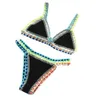 Bikini 2 szt./Zestaw kąpielowy garnitur jasny kolor patchwork ręcznie robione szydełkowe kobiety kąpielowe na plażę wakacyjną seksowną letnią stroje kąpielowe 240321