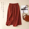 Limiguyue Women Cotton Linen Skirt Literary Elastic Waist ALine Midi Breathable Casual Button Pockets Split Skirts E488 240401