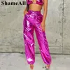 Women's Pants Women High Waist Ruched Harem Sexy Metallic Gold Casual Trousers Fairy Grunge Clothes