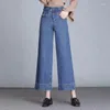 Jeans femminile elegante uffici di gamba larga alla caviglia Lady High Waist Vaqueros Spring Summer Women Fashion Pantaloni da jean