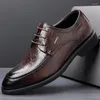 Casual Shoes Men Leather Lace Up Oxfords Business Office Dress Shoe Fashion Wedding Party Pointed Black