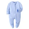 born Baby Footed Sleepwear Cotton White Soft Zipper Pajamas 012 Months Sleepsuit Clothing 240325