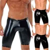 Underbyxor 2024 män pu-läder underkläder våt look boxer trosor nattklubb scen trosor sexiga shorts byxor svart fashionabla