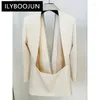 Kvinnorjackor Ilyboojun Runway Winter Sexig långärmad kristalldiamanter Backless Blazer High Street Celebrity Designer Office Lady Jacket