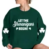 Damen Hoodies Sweatshirts Damen Sweatshirt Happy St. Patricks Day Langarm Irland O-Ausschnitt Pullover Top Bluse Festival Clovers Shamrock Print Pullover 240401