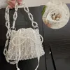 Hollow Bow Ladies Handbags Handmade Woven Beaded Pearl Exquisite Elegant Shiny Female Coin Purse Women Mobile Phone Bag 240328