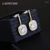 Boucles d'oreilles LADYCHIC luxe deux couches Zircon goutte S925 argent aiguille couleur or femme fête de mariage boucle d'oreille LE1334