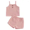 Conjuntos de ropa Pudcoco Infant Kids Baby Girl 2pcs Trajes de verano Sin mangas Botón Frontal Cami Tops Shorts Set Ropa 1-5T