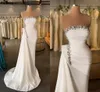 Elegant White Modern Prom Dresses Sparkle Rhinstones Sexy Strapless Peplum Ruched Formal Party Evening Gowns Arabic Aso Ebi Women Second Reception Dress