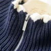 Women's Sweaters Autumn Navy Blue Half Turtleneck Zipper Knitted Sweater For Women