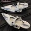 Sapatos de vestido 2024 senhoras balé branco apontado dedo do pé de uma fivela forma-salto muller stiletto punhal de salto alto