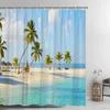 Shower Curtains Summer Seaside Beach Curtain Hawaiian Coconut Tree Blue Sky Lake Scenic Waterproof Fabric Bathroom Decor With Hooks