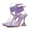 Dress Shoes Strange Style Transparent Spike Heels Clear Sandals For Women Fashion Square Toe Ankle Cross Lace-Up Party Dress PVC Shoes H2404013WTG