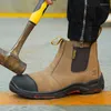 Boots Genuine Leather Safety Shoes Men Cowhide Work Steel Toe Puncture-Proof Protective Indestructible